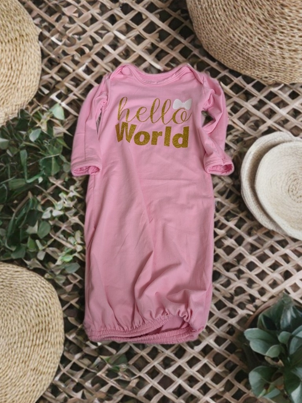 Posh Peanut Pink "Hello World" Gold Lettering Sleep Gown